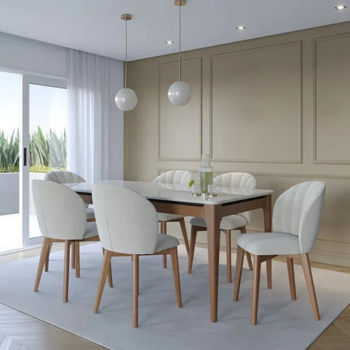 MESA ADDAR 1 8 C  VIDRO OFFWHITE FOSCO NATURAL