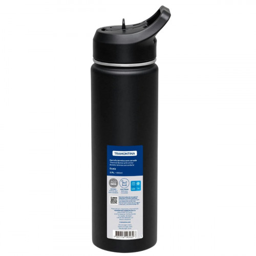 GARRAFA TERMICA ACO INOX C CANUDO 0 65L PRETO