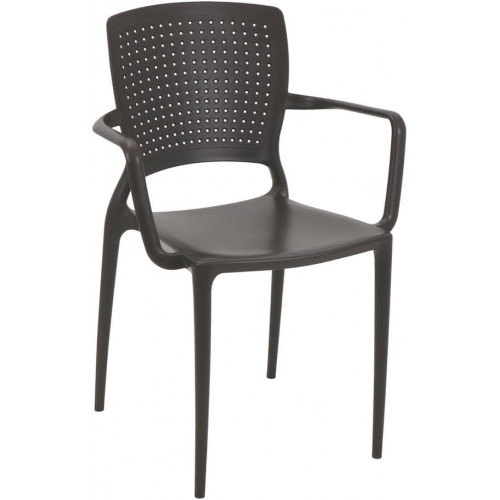 CADEIRA PLASTICA MONOBLOCO COM BRACOS SAFIRA MARRO
