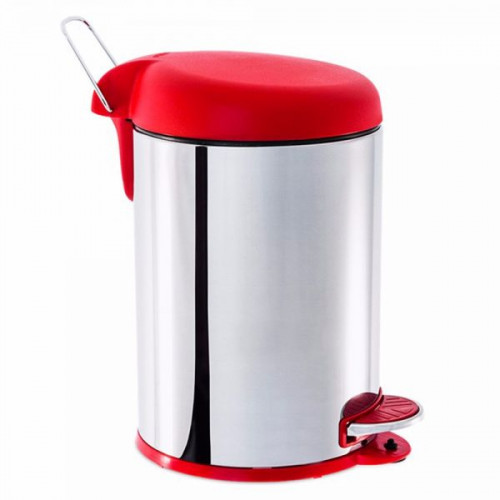 LIXEIRA INOX COM PEDAL 5L TAMPA VERMELHA