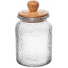 POTE DE VIDRO MARTELADO COM TAMPA DE BAMBU 1L