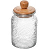 POTE DE VIDRO MARTELADO COM TAMPA DE BAMBU 1L